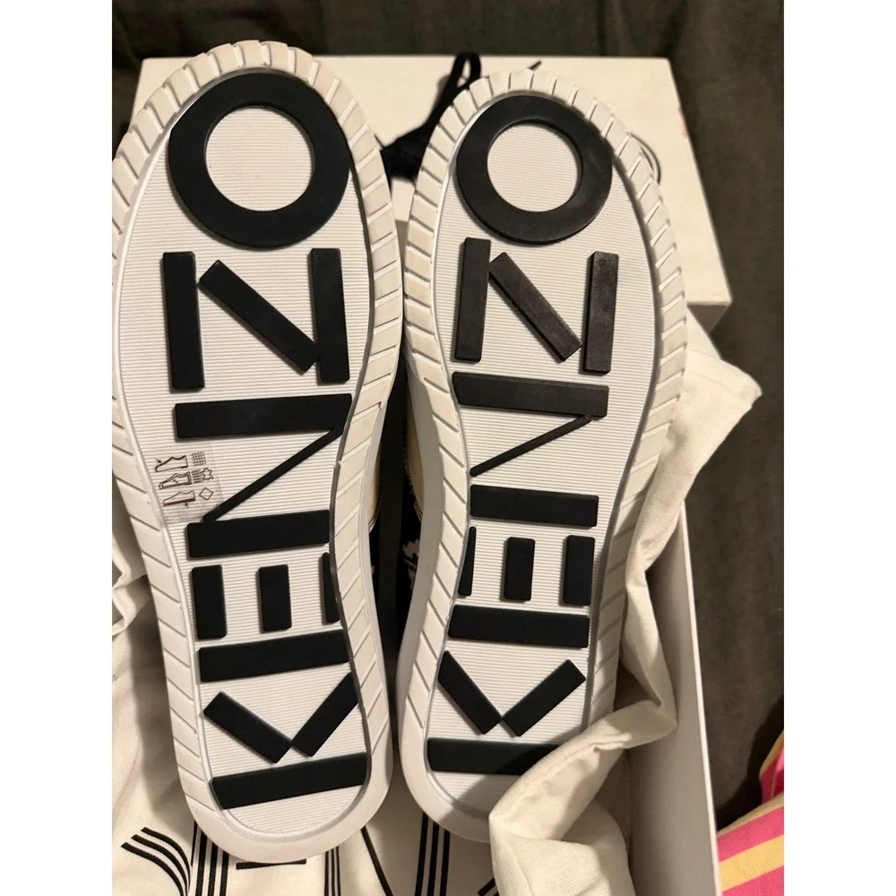 Kenzo K-Skate Lace Up Sneakers Printed Nylon Ikat Noir Black White 39 NEW